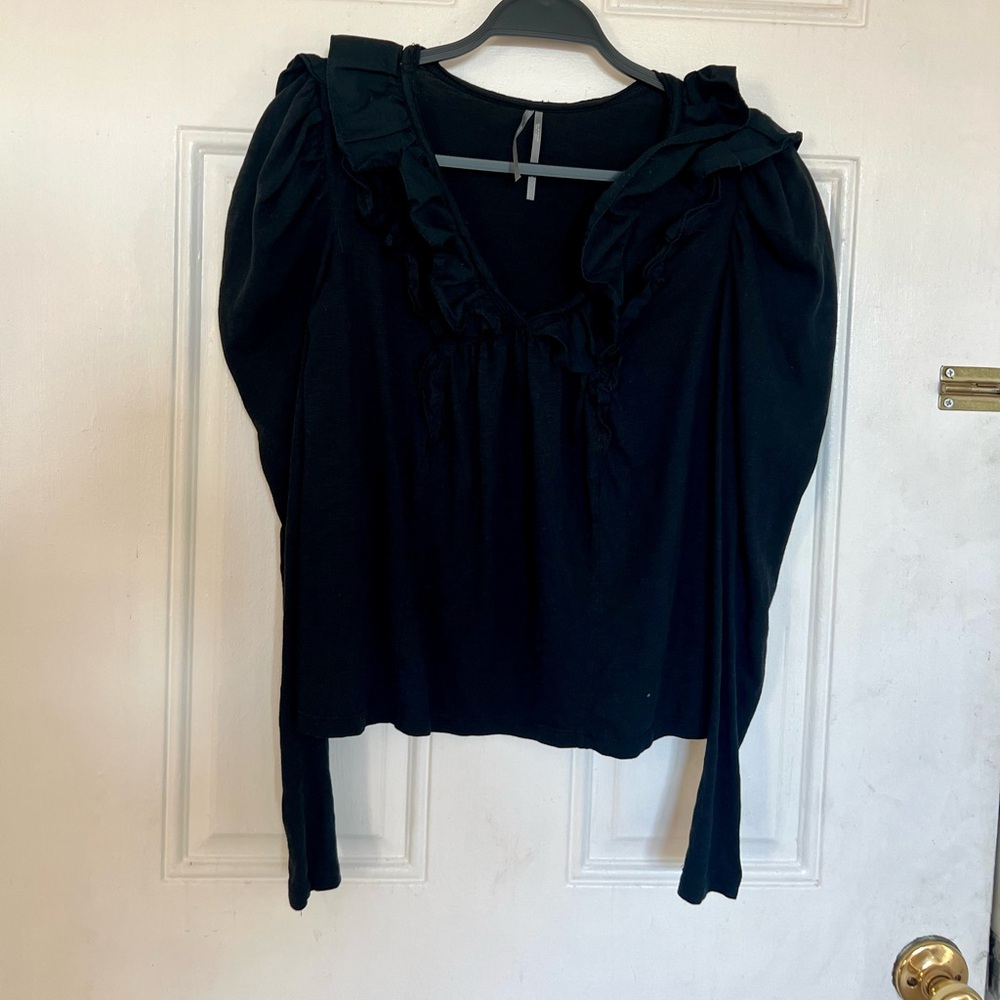 Anthropologie | Elegant Black Ruffled Women's Top